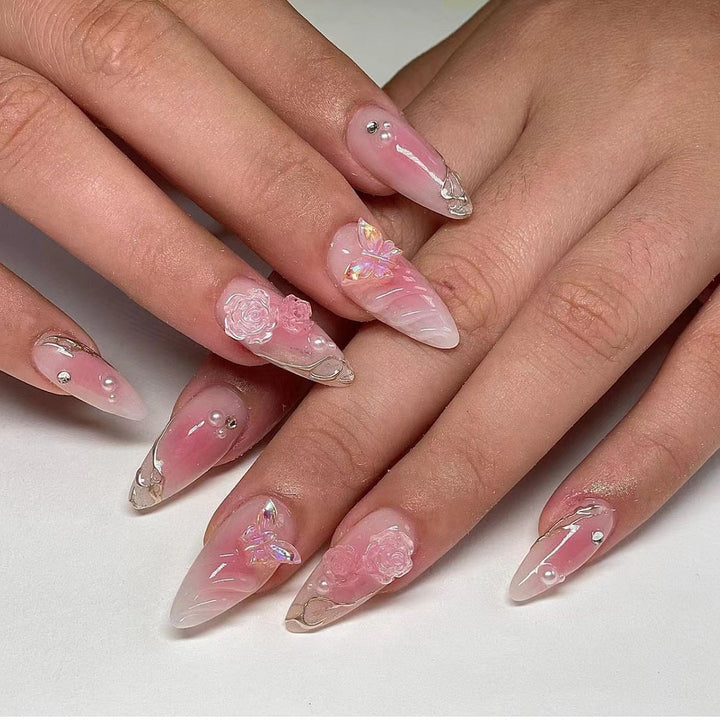 Artistic Floral Nail Extensions Bowlift