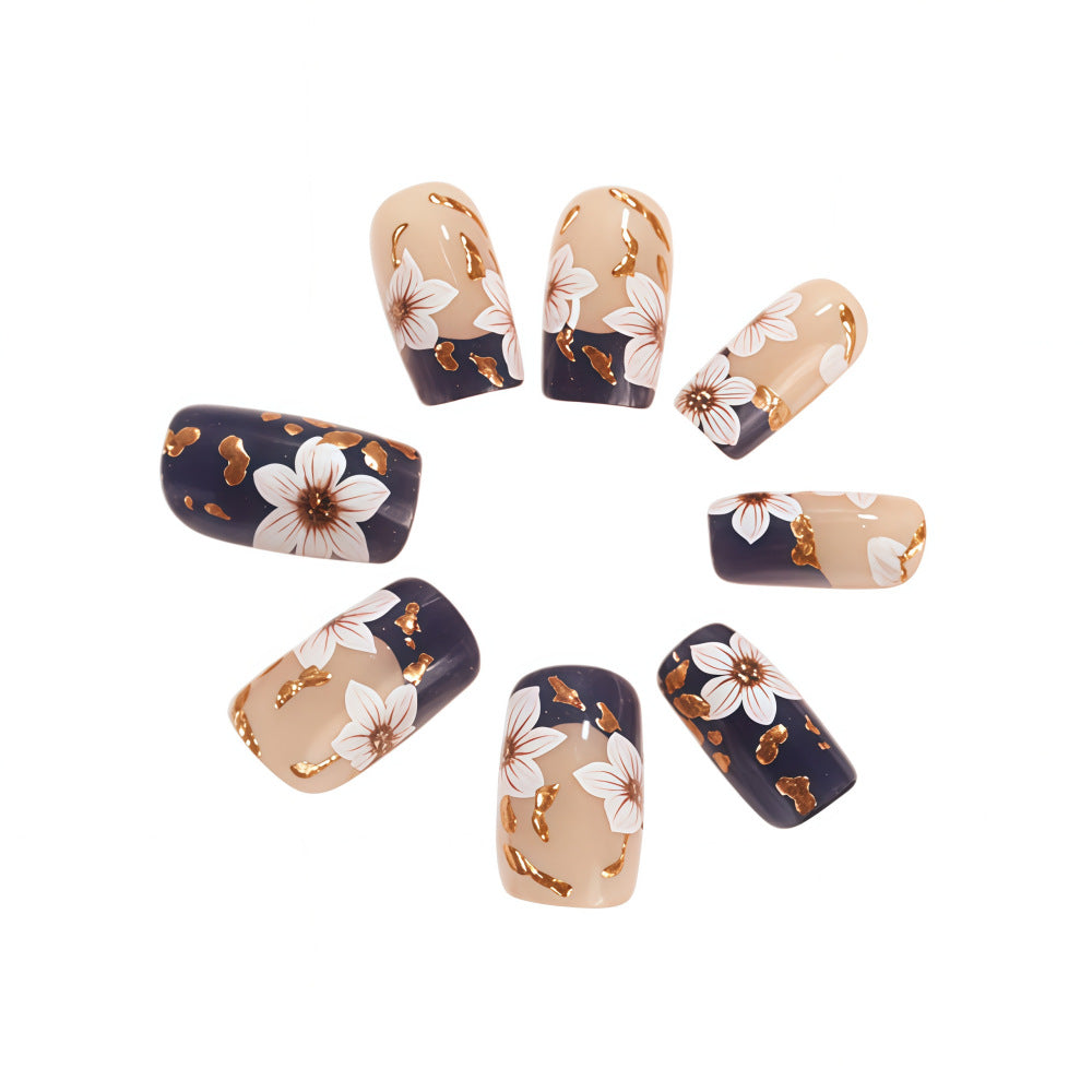 Artificial nails with floral accents and glamour effects Bowlift