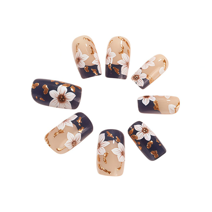 Artificial nails with floral accents and glamour effects Bowlift