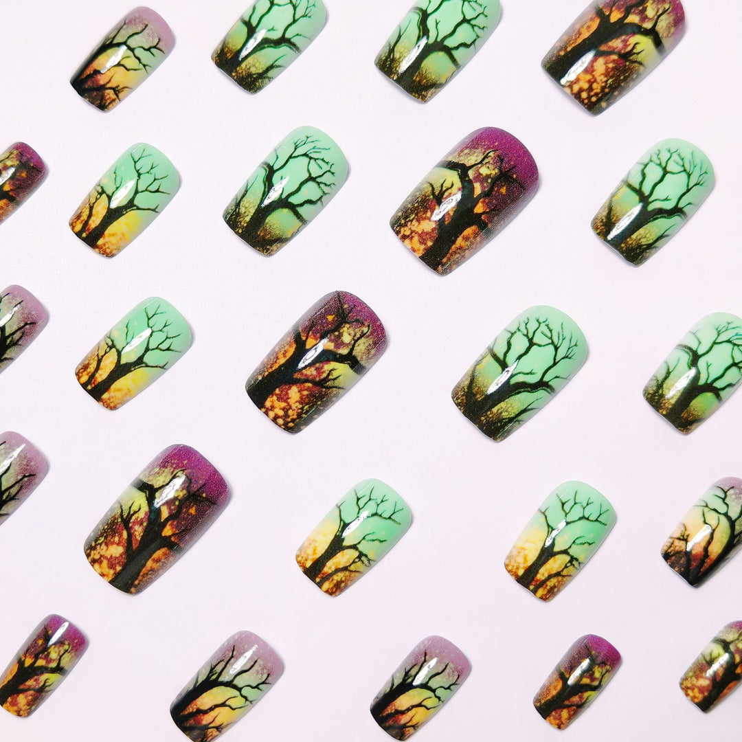 Artificial nails with fascinating tree silhouette design Bowlift