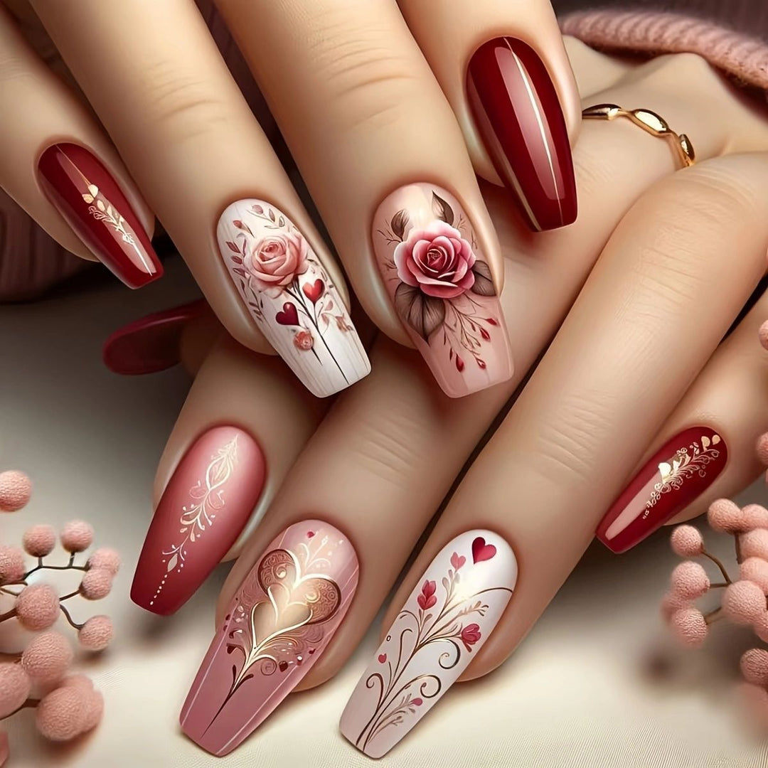 Floral Art Acrylic Nail Set Bowlift