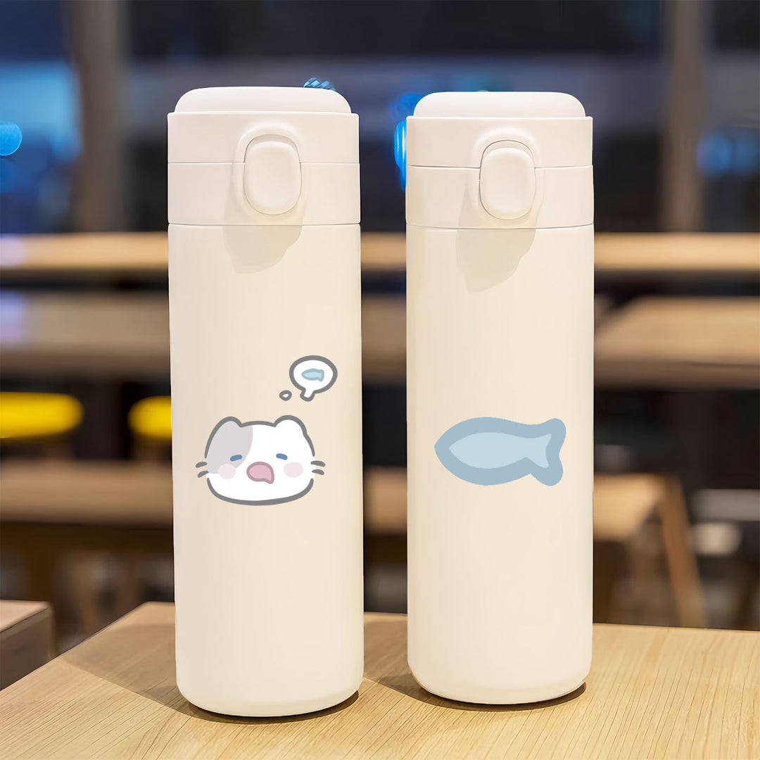 Women's insulated drinking bottle with secure flip-top lid and cute cat design Bowlift