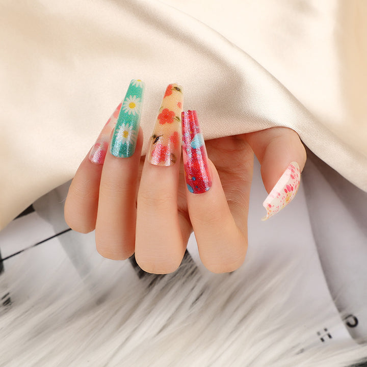Artificial nails with floral patterns Bowlift
