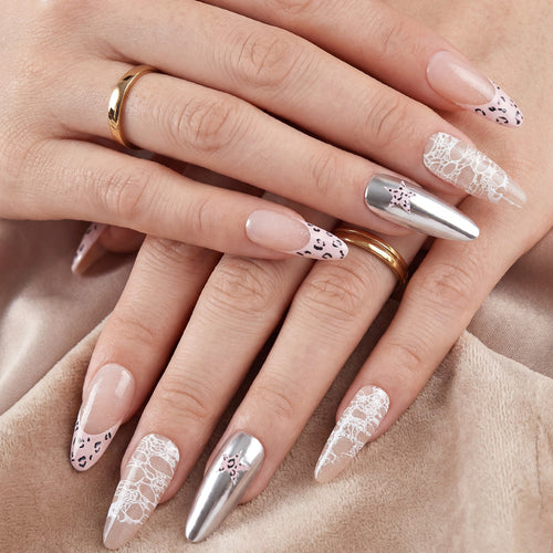 Elegant Lace and Metallic Nail Art Set Bowlift