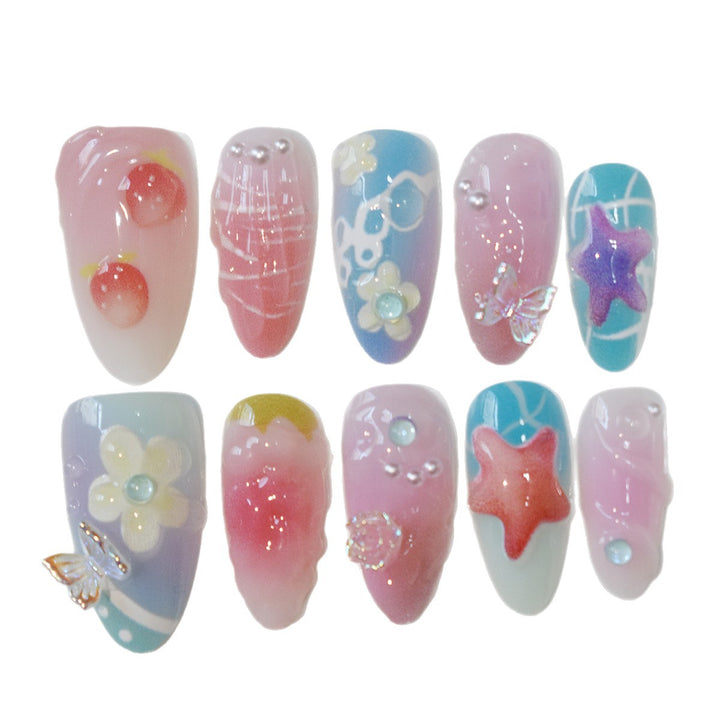 Artistic Sea-Themed Press-On Nail Art Bowlift