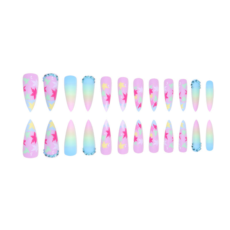 Floral Leaf-Designed Stiletto Press-On Nails Bowlift