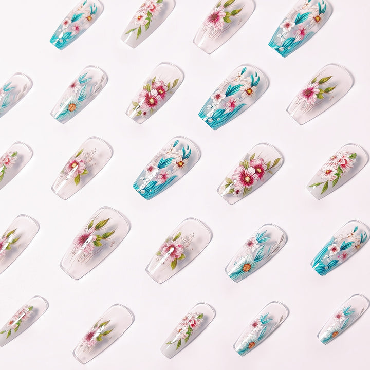 Artificial nail design with floral accents Bowlift