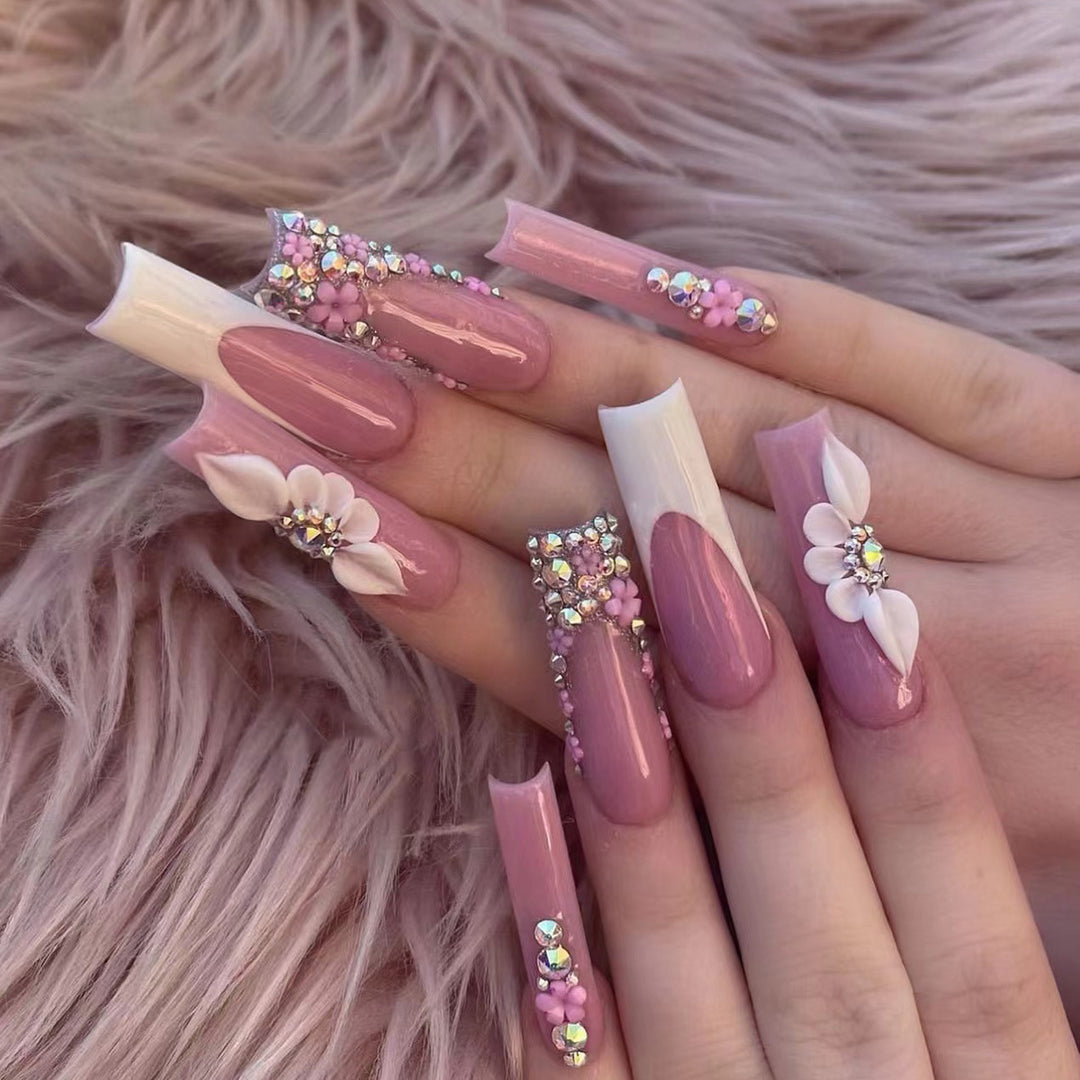 Decorative Floral Long Stiletto Nails Bowlift