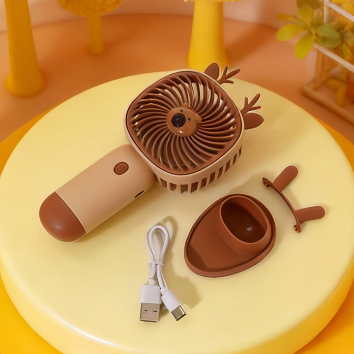 Women's Portable Hand Fan with Cute Animal Design and LED Lighting Bowlift