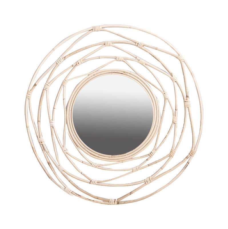 Round Wall Mirror with Rattan Design Bowlift