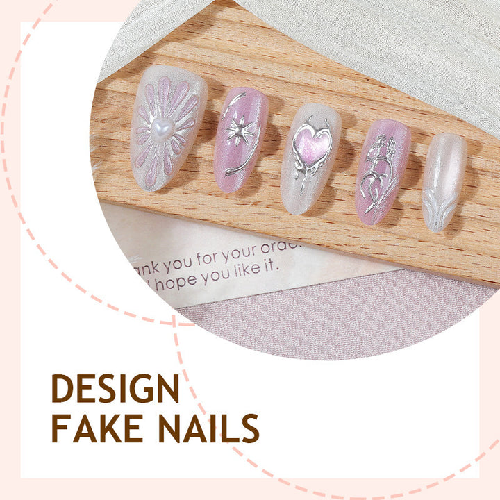 Acrylic nail set with floral accents and glitter embellishments Bowlift