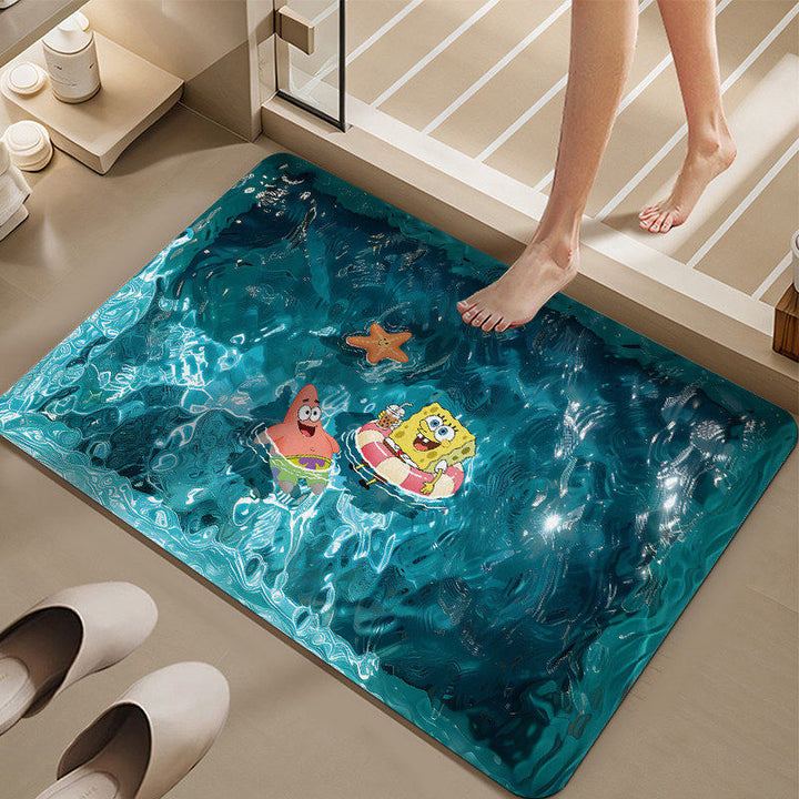 Cartoon Pool-Themed Bath Mat