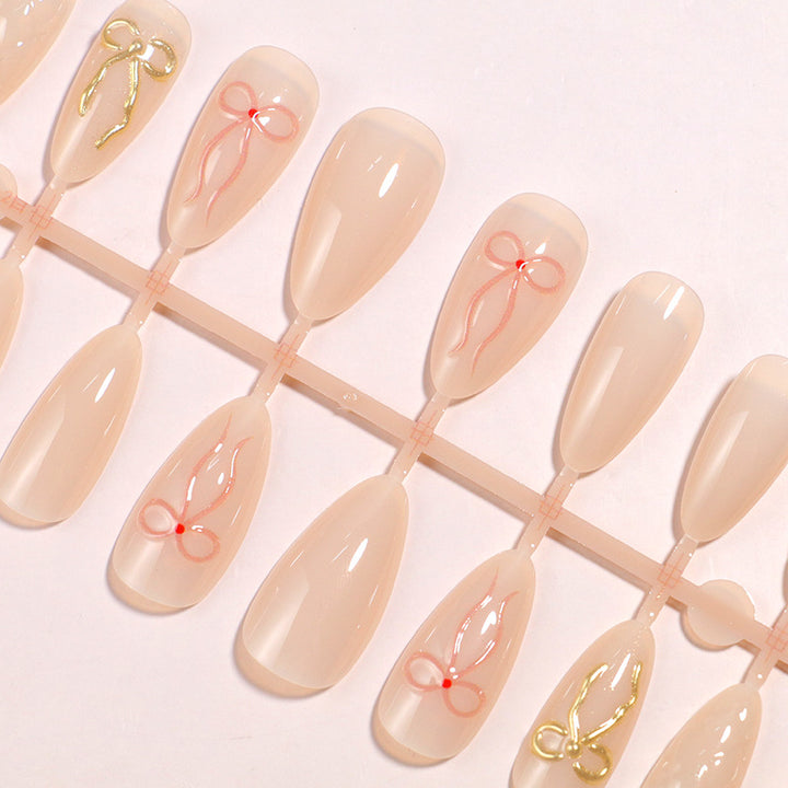 Decorative Press-On Nail Art Set with Bow Highlights Bowlift