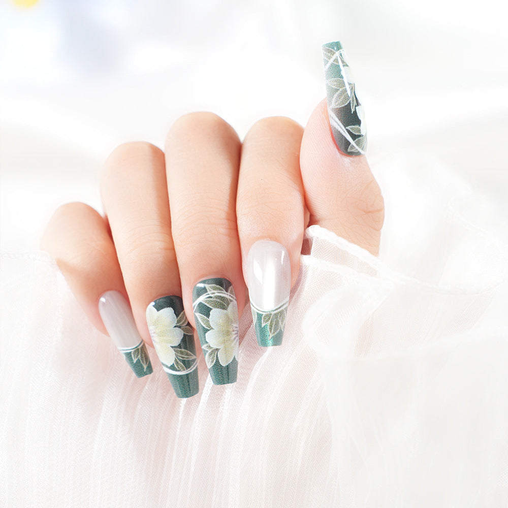 Artistic Floral Press-On Nail Set Bowlift