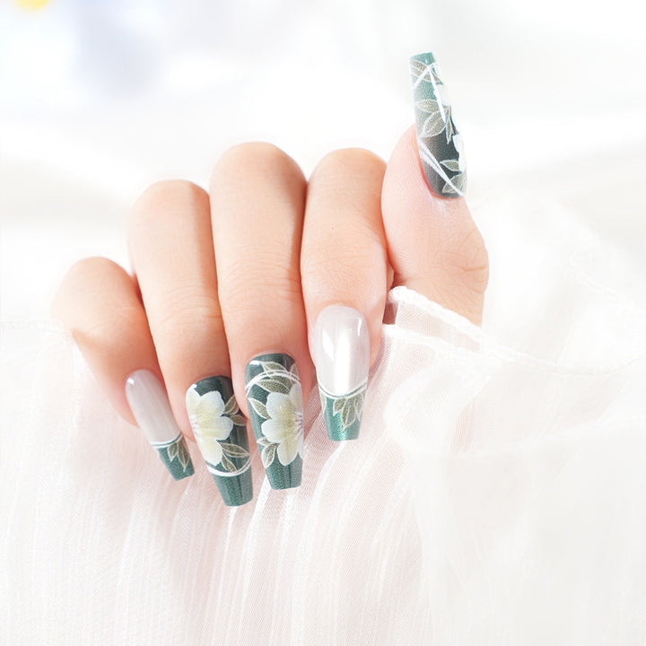 Artistic Floral Press-On Nail Set Bowlift