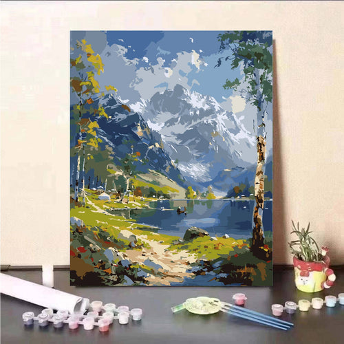 Scenic Mountain Lake Paint by Numbers Kit Bowlift