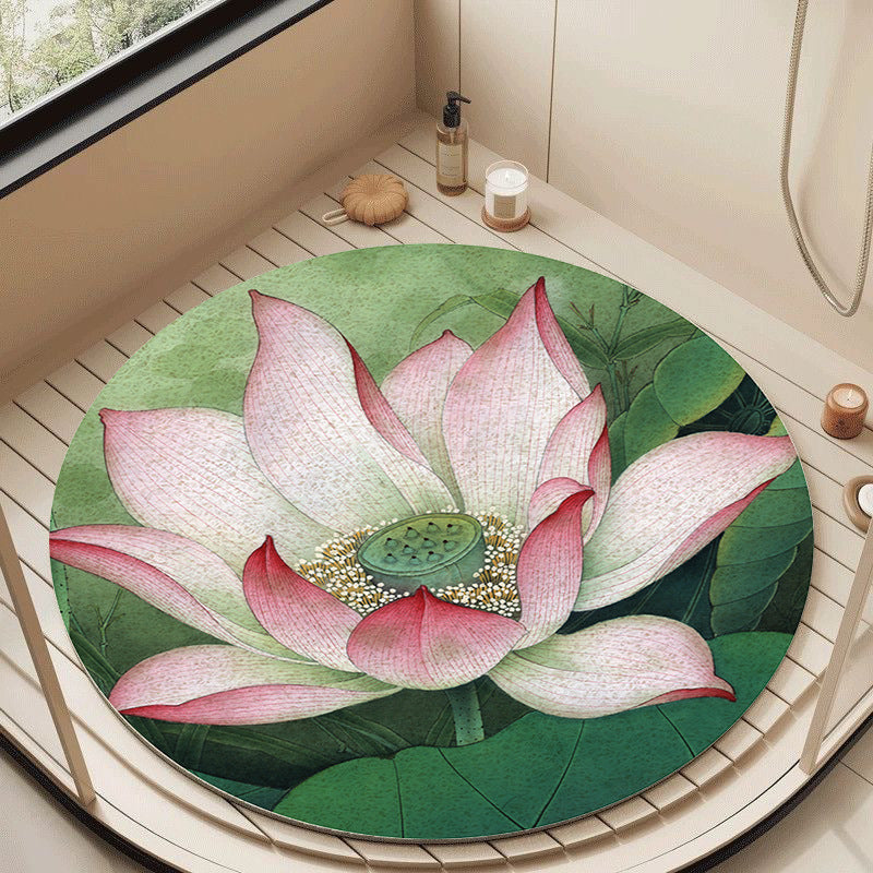 Floral Design Circular Bath Mat Bowlift