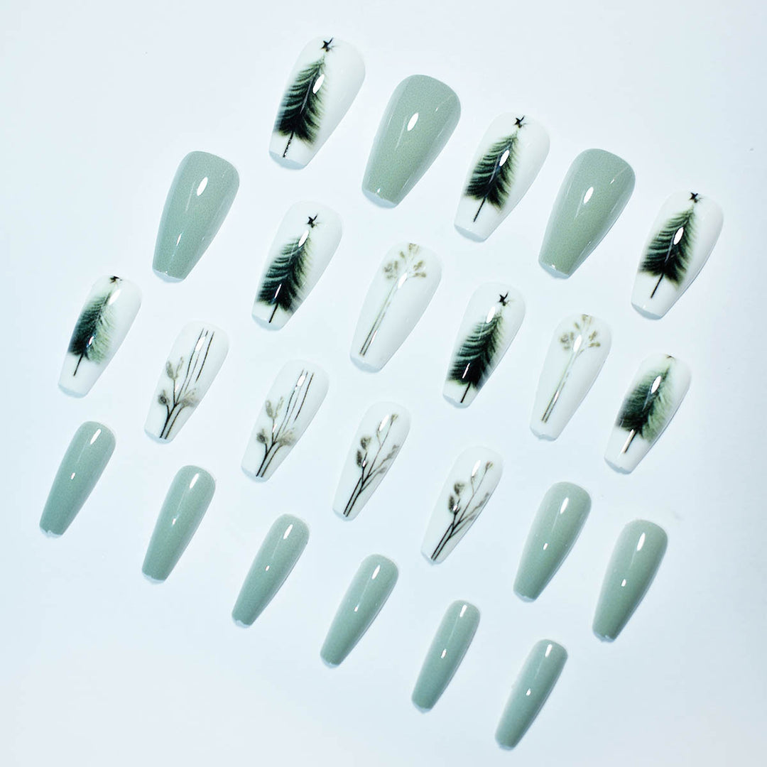 Artistic Botanical Press-On Nail Art Bowlift