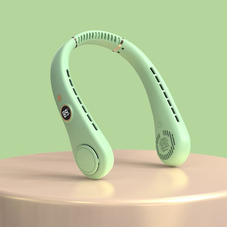 Unisex nan ergonomic hands-free neck fan with LED speed display and dual airflow outlets Bowlift