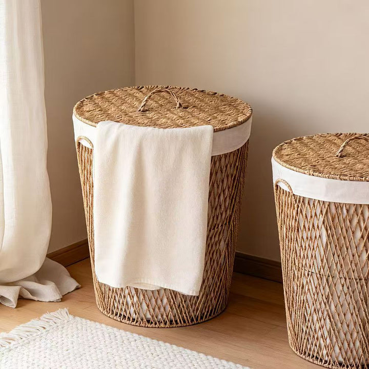 Natural fiber laundry basket with lid Bowlift