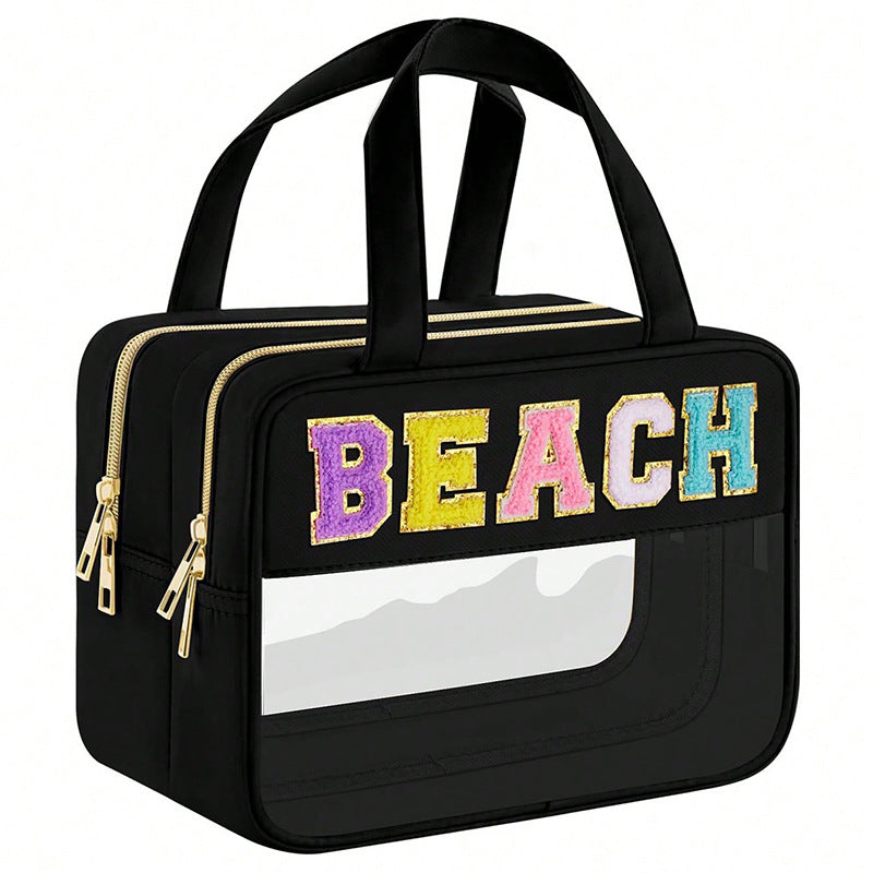Transparent cosmetic organizer bag with double zipper Bowlift
