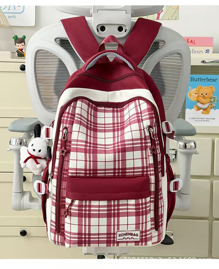 Stylish Plaid School Backpack Bowlift
