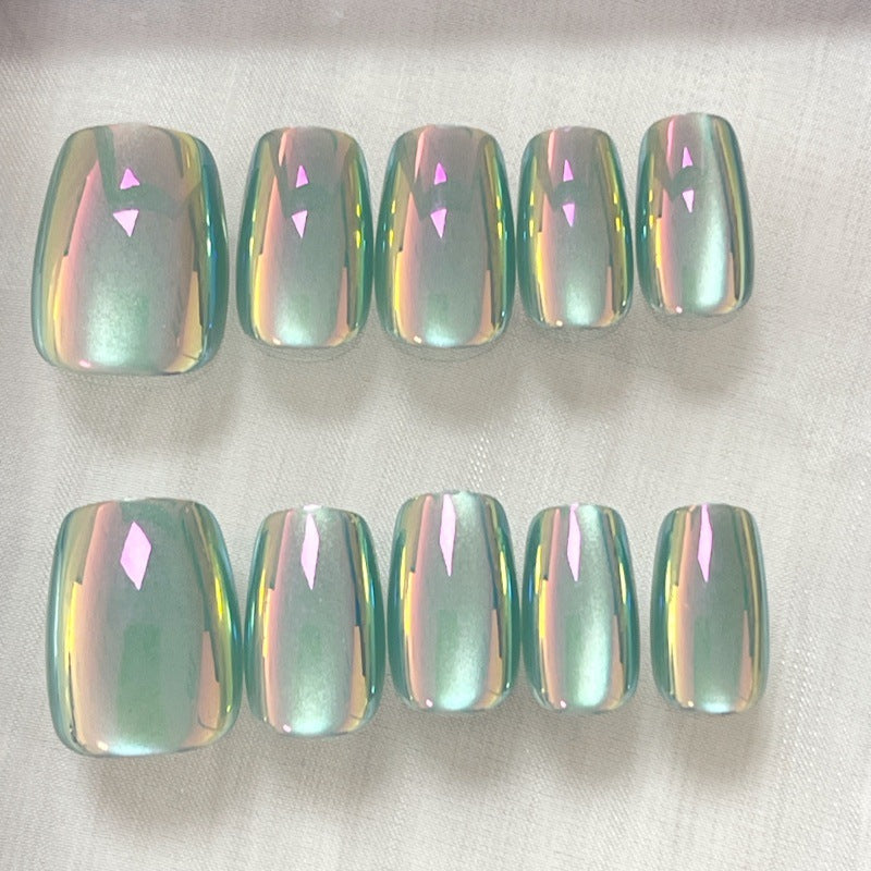 Iridescent Glossy Press-On Nail Set Bowlift