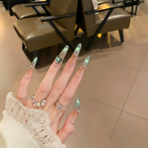 Elegant Stiletto Press-On Nail Art Set with Jewel Accents Bowlift