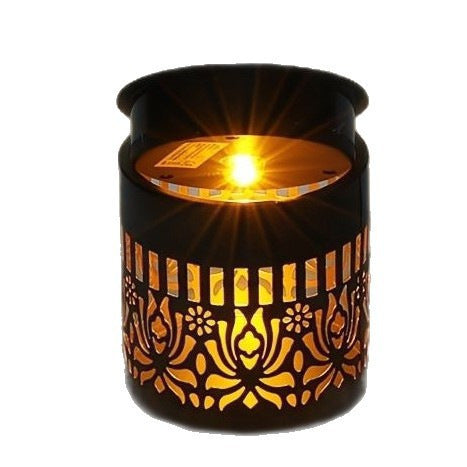 Decorative Solar-Powered Metal Lantern With Geometric Cutout And Warm LED Candle Effect Bowlift