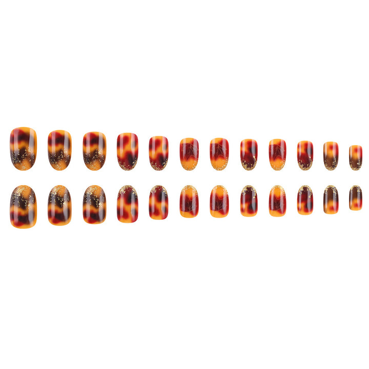 Artistic Press-On Nail Set with Autumn Leaf Design Bowlift