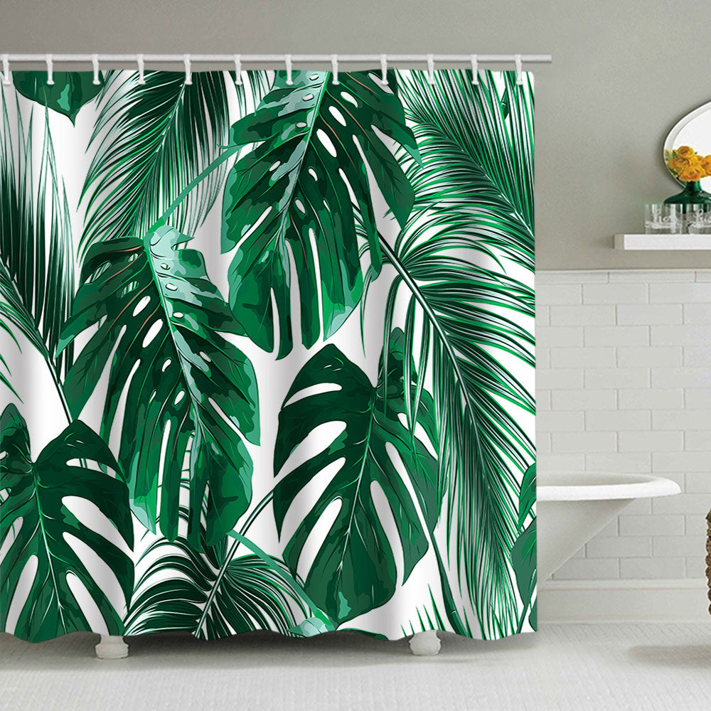 Tropical Leaf Print Shower Curtain Bowlift