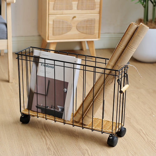 Rolling Wicker Storage Cart Bowlift
