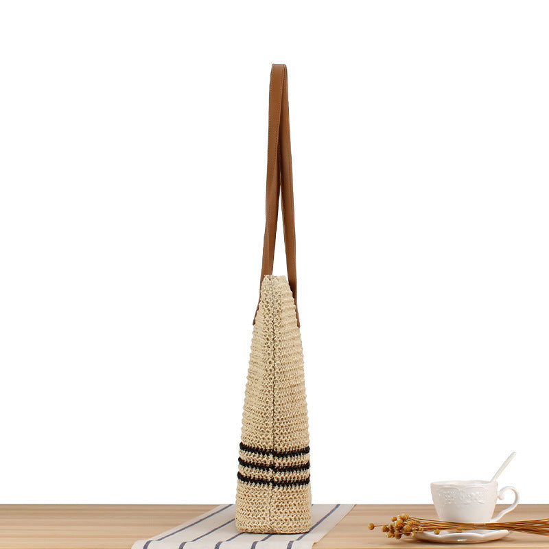 Braided beach bag with leather handles Bowlift