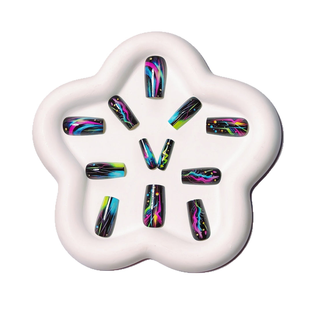 Creative artificial nails with luminous neon design Bowlift
