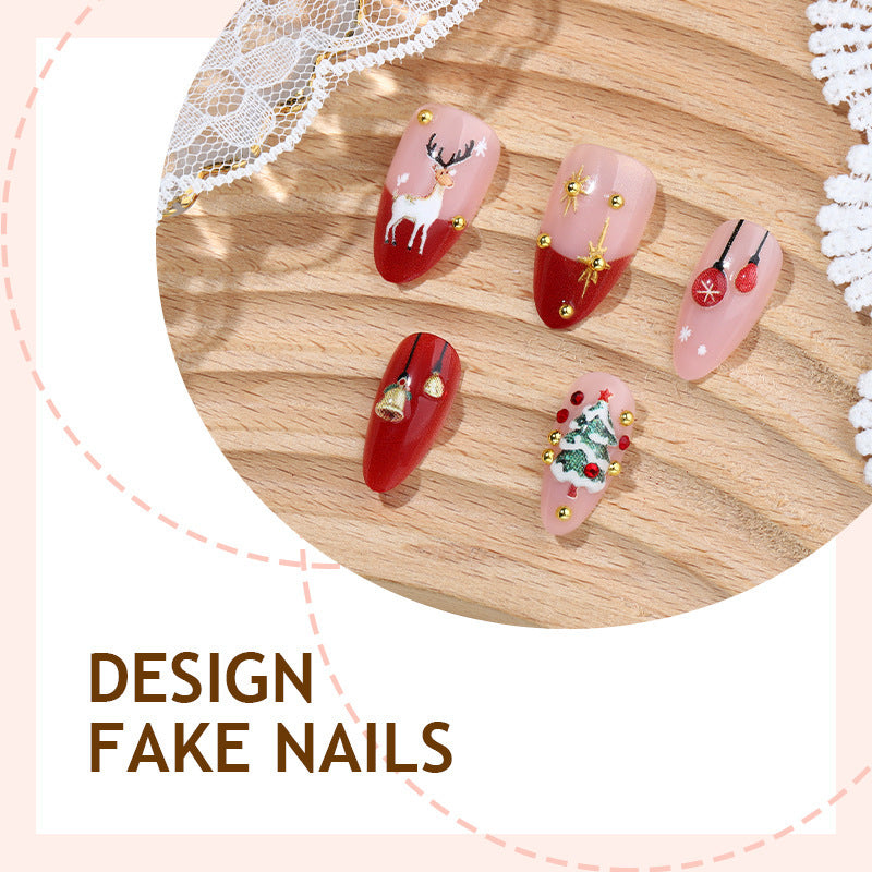 Artificial nail set with festive Christmas motifs and sparkling accents Bowlift