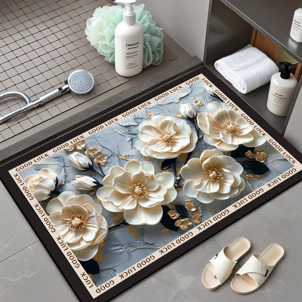 Floral Patterned Memory Foam Bath Mat Bowlift