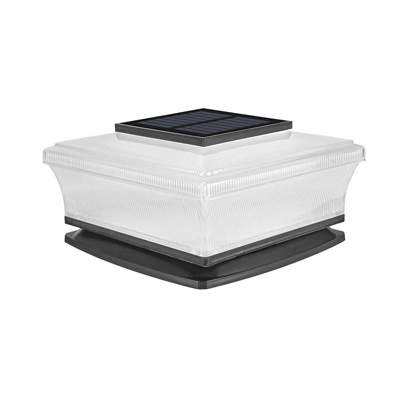 Low-Profile Solar-Powered Square Deck And Fence Post Cap Light With Frosted Diffuser And Integrated Solar Panel Bowlift