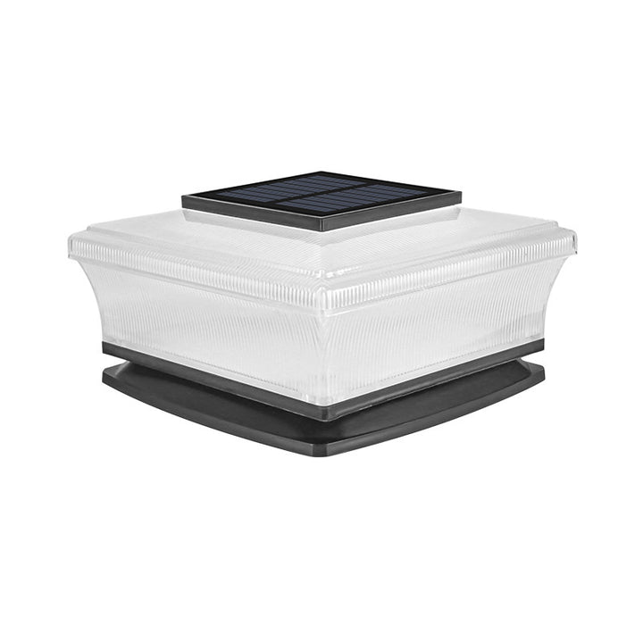 Low-Profile Solar-Powered Square Deck And Fence Post Cap Light With Frosted Diffuser And Integrated Solar Panel Bowlift