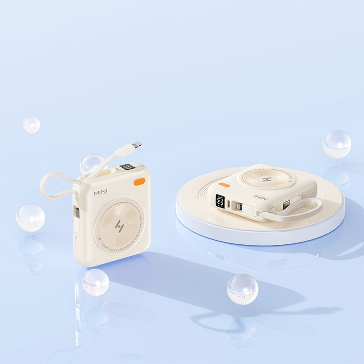 Compact power bank with integrated cable and LED display Bowlift