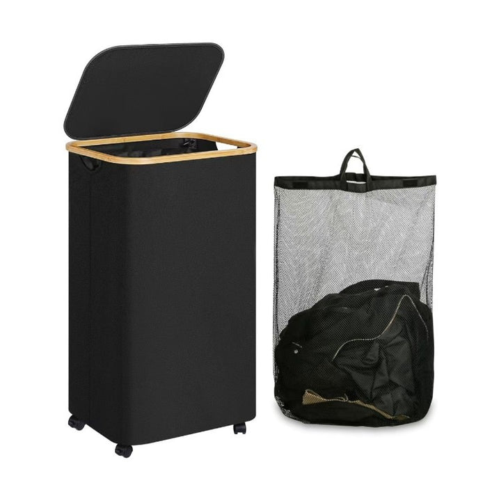 Elegant laundry container with practical lid and carrying system Bowlift