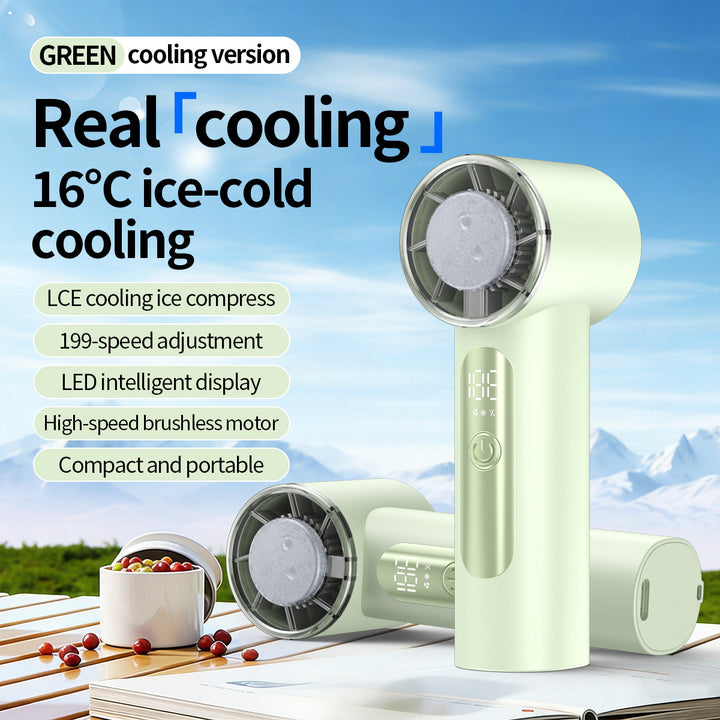 Unisex nan handheld cooling fan with ice cartridge and LED display Bowlift