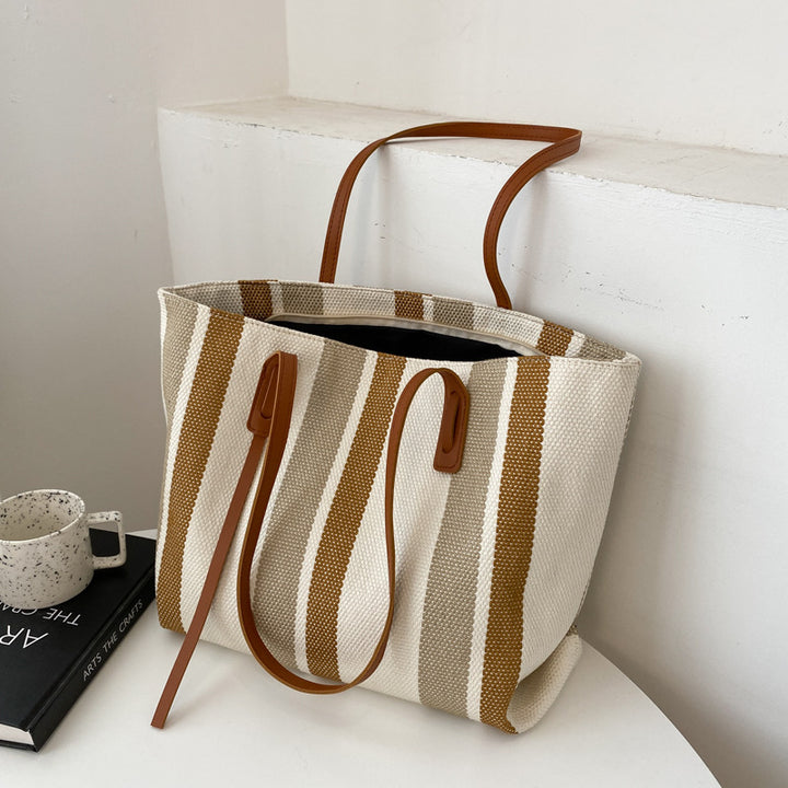 Striped Woven Beach Tote Bag