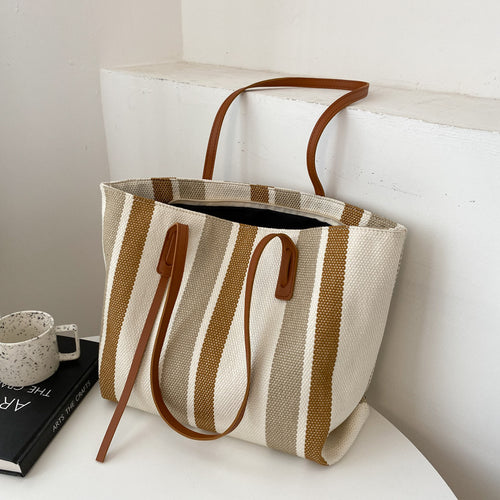 Striped Woven Beach Tote Bag