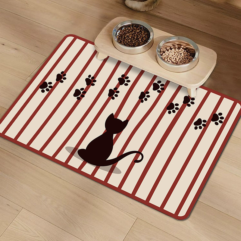 Non-Slip Waterproof Pet Feeding Mat with Raised Edge and Cat Silhouette Bowlift