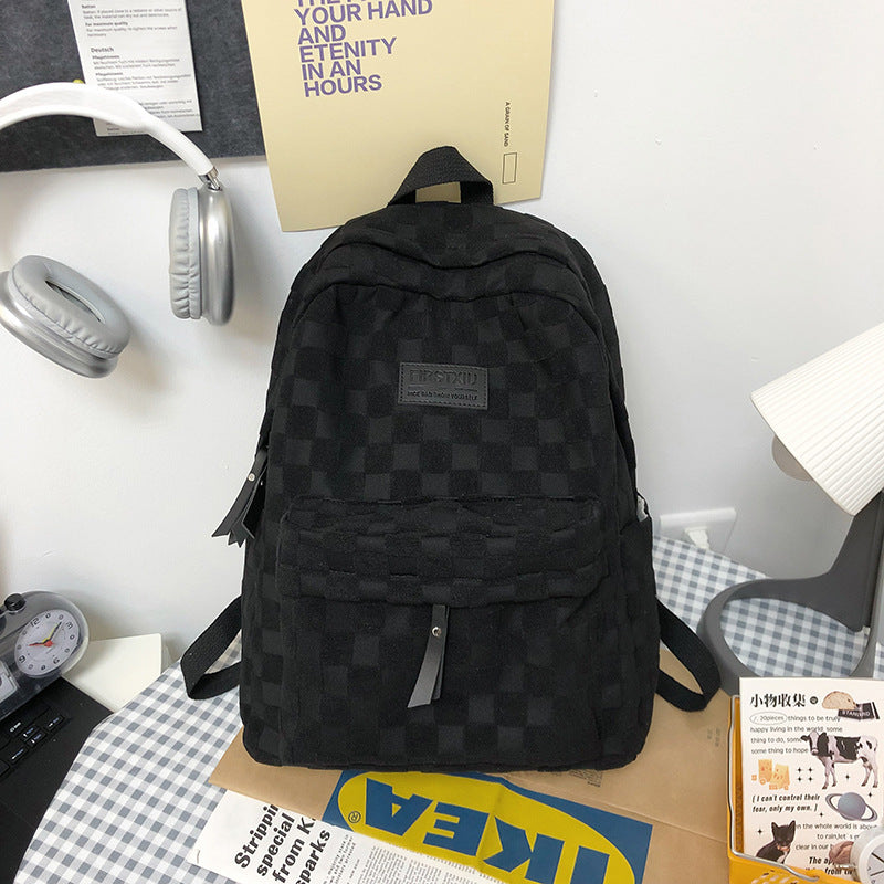 Checkered Textured School Backpack Bowlift