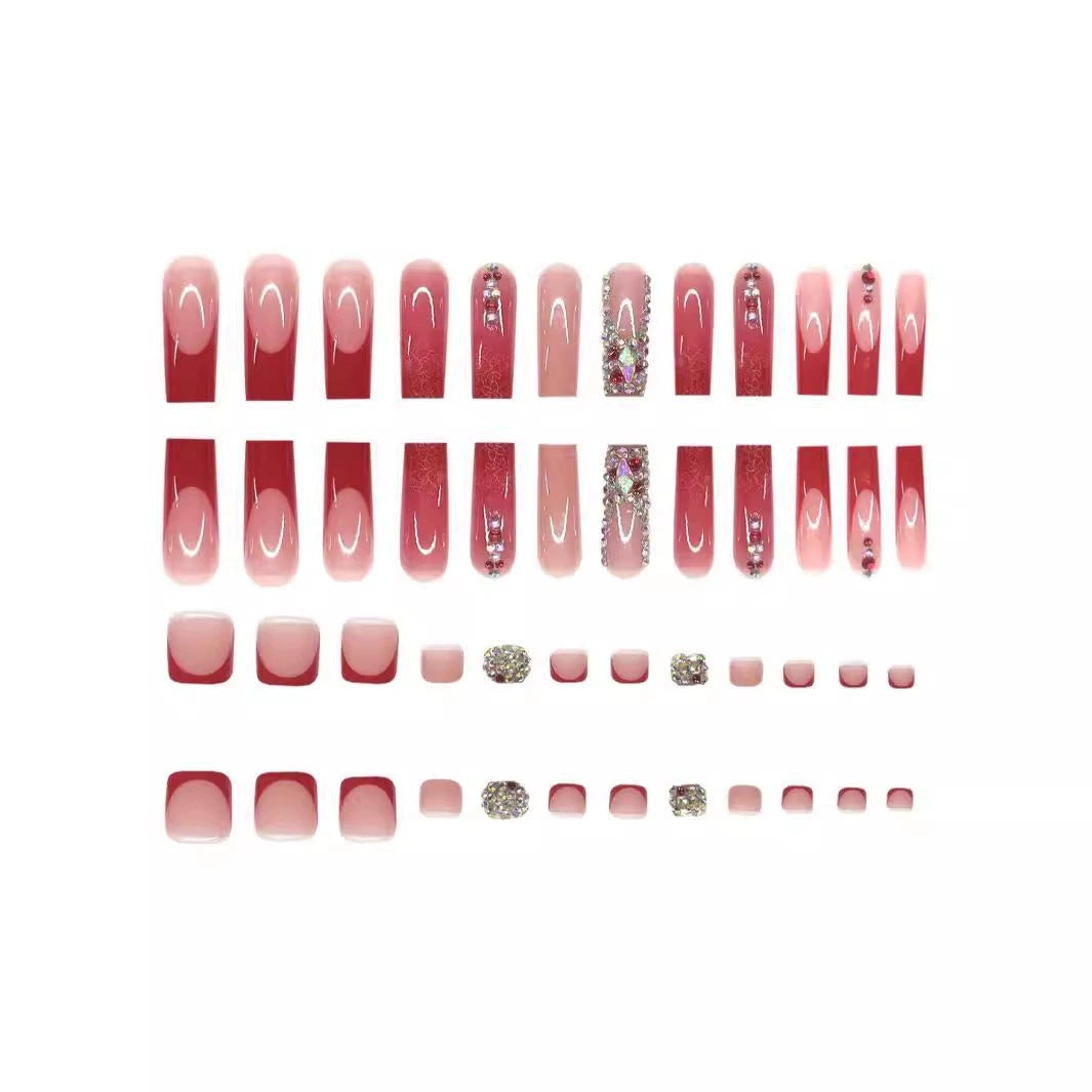 Decorative 3D Press-On Nail Art with Gemstone Accents Bowlift 1788434622