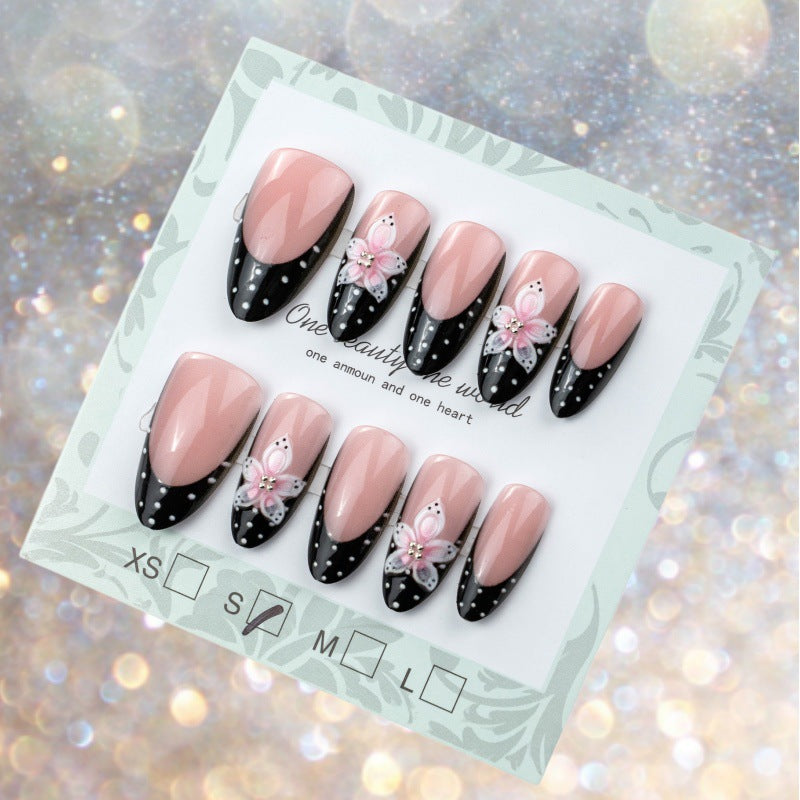 Artistic Press-On Nail Set with Floral Accent Bowlift