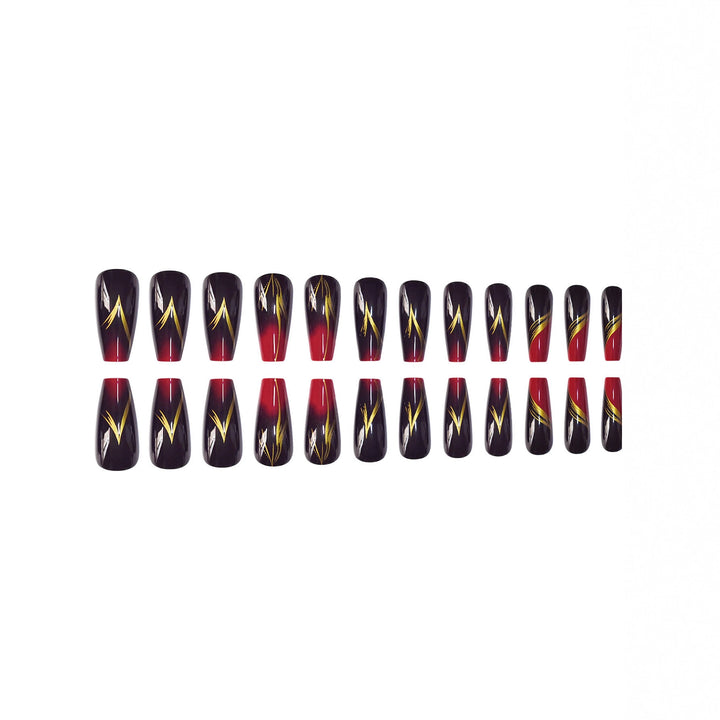 Stylish Press-On Nail Set with Gold Stripe Accents Bowlift