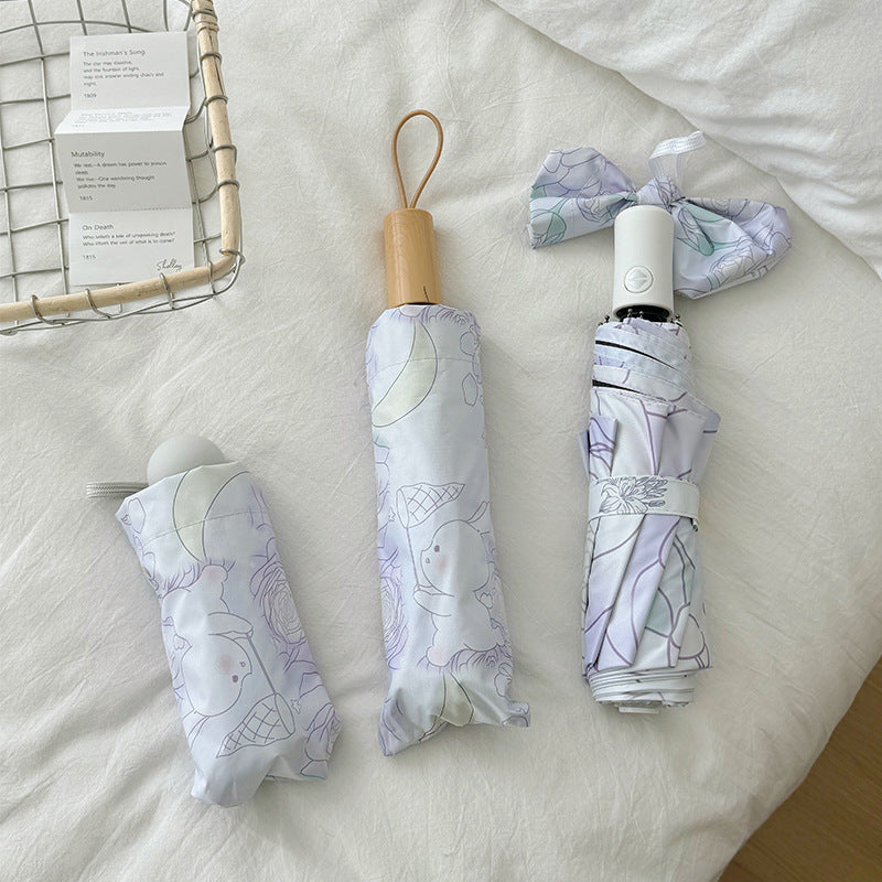 Ladies Folding Umbrella with Floral Minimalism Bowlift