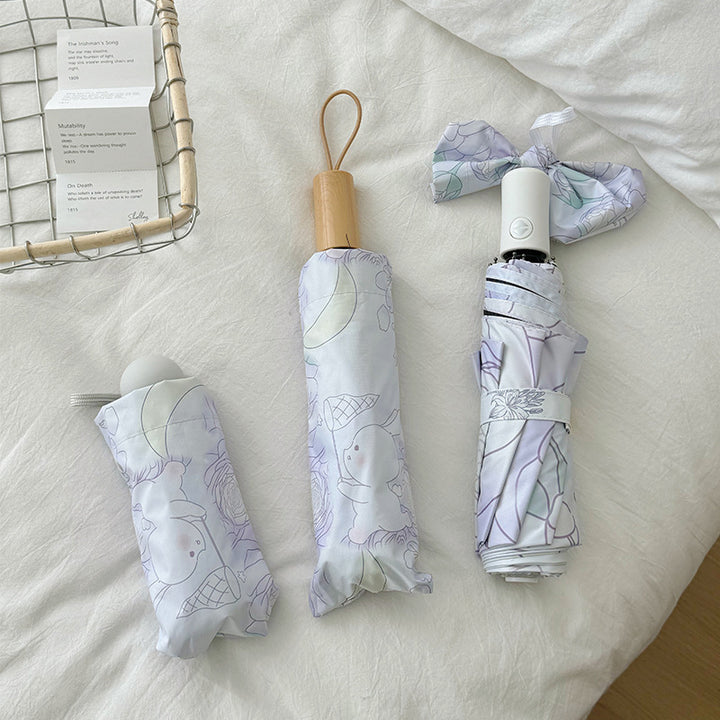Ladies Folding Umbrella with Floral Minimalism Bowlift